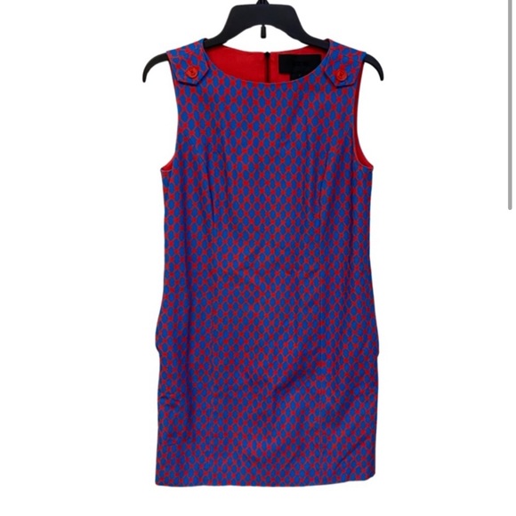 MISS WU geometric dress blue red - Picture 2 of 14